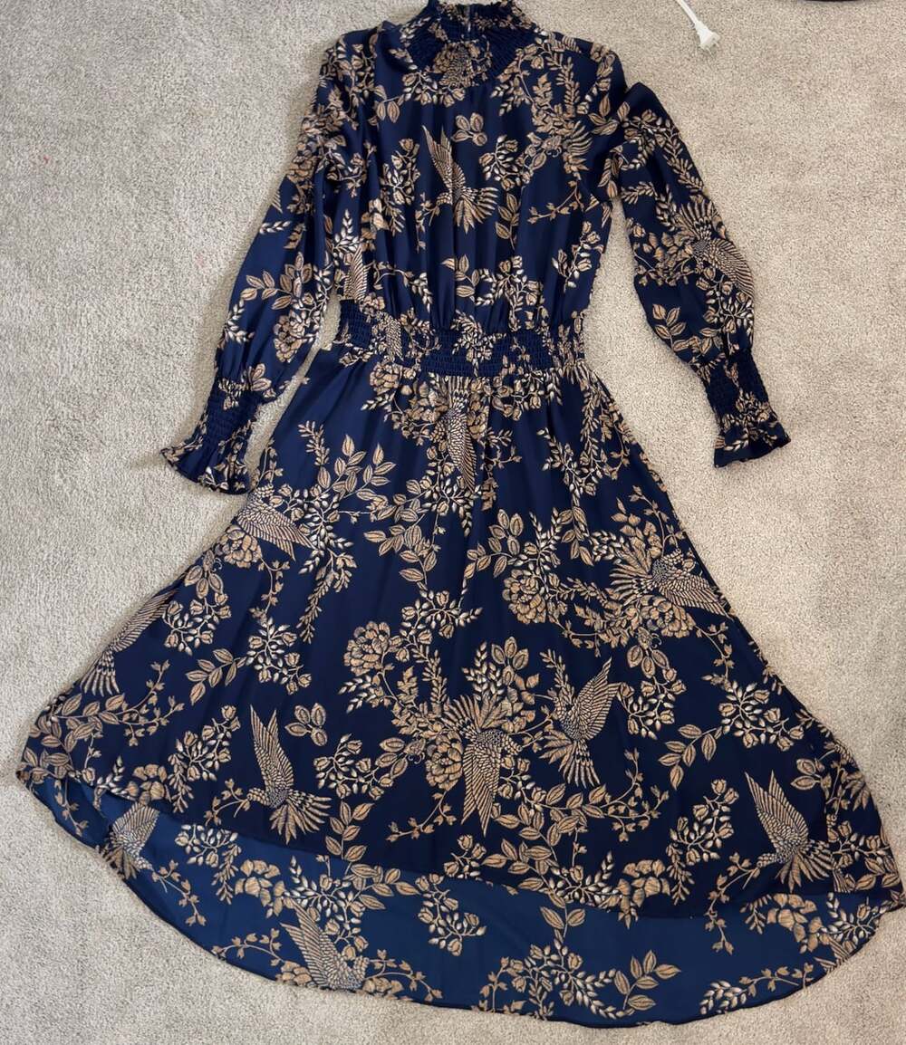 Nanette Lepore Midi Dress 8 Floral Print Ruffled Neck
